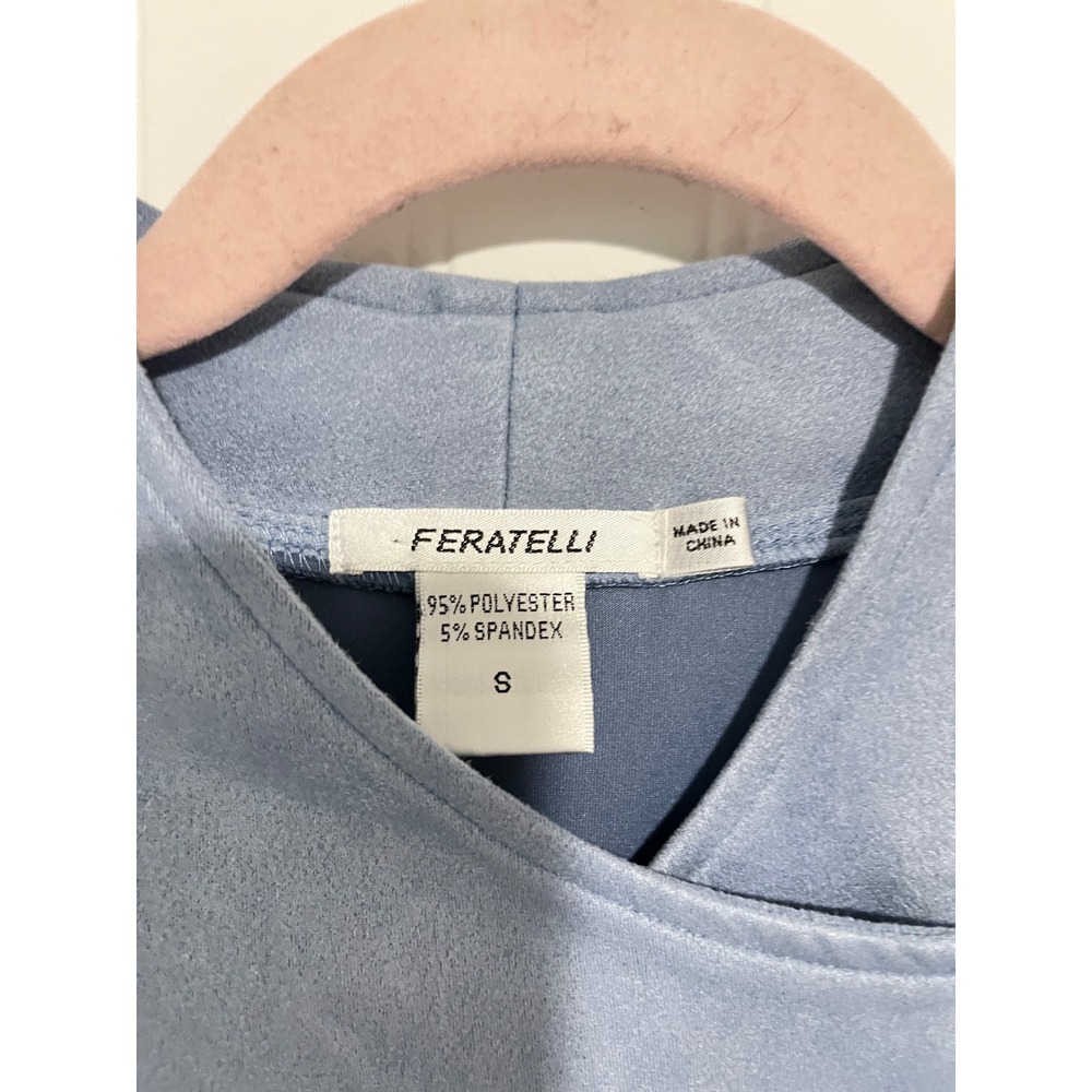 Feratelli Faux Suede Jacket Women Small Blue Asymmetrical Zip Moto Sharkbite Hem - Picture 2 of 7